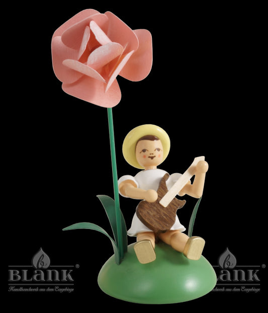 Blumenkind mit E-Gitarre und Pfingstrose, sitzend